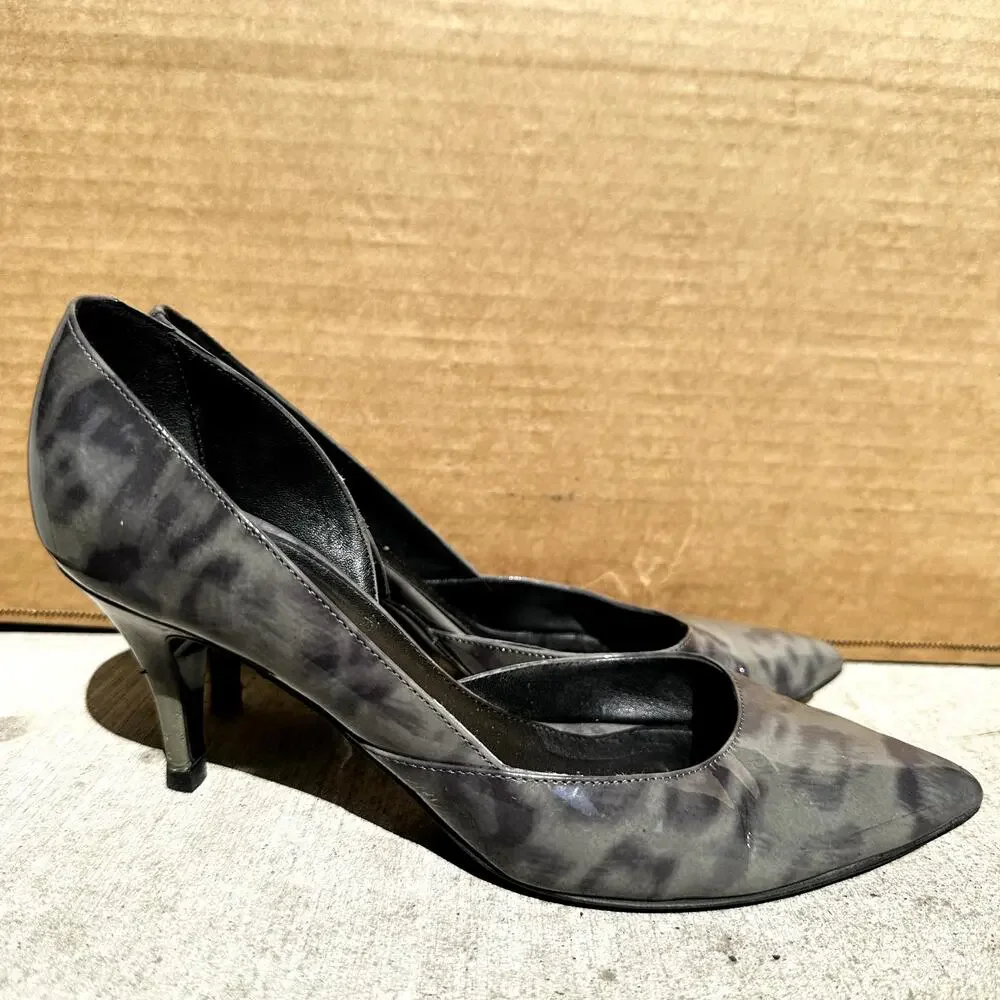 J. Crew Valentina D'orsay Pump Heels Patent Leather Pointed Toe Leopard Gray 6.5